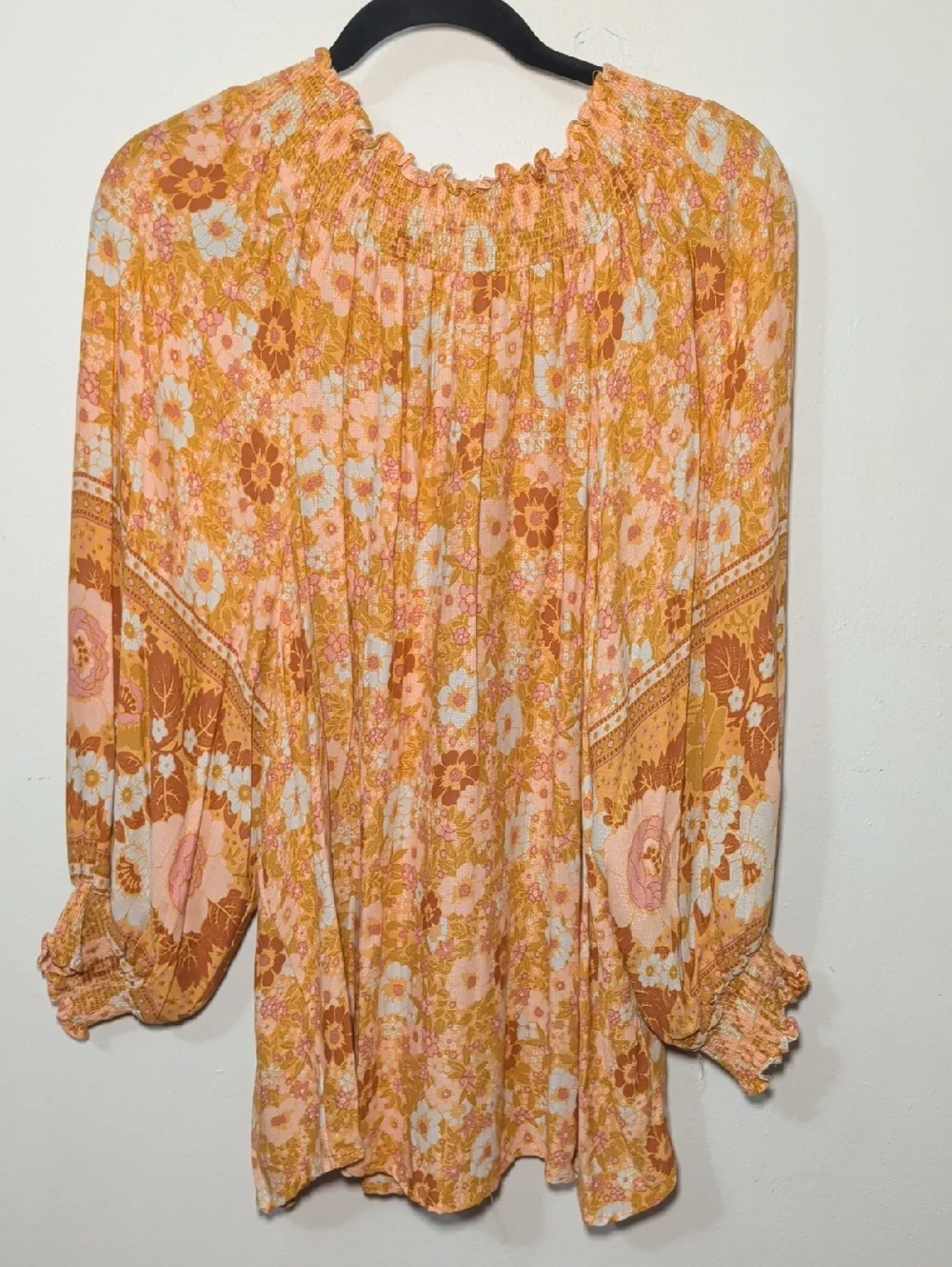 Spell & the Gypsy Anne Blouse Peach Pink Boho Floral Peasant Top Women's Size L* - Picture 5 of 5